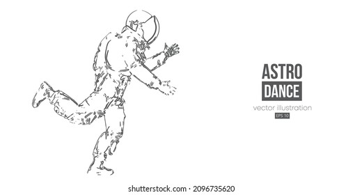 Dancing astronaut on the white background of the moon and space. Vector illustration