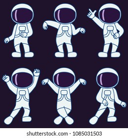 Dancing astronauts set. Vector illustration
