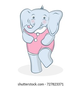 Dancing baby elephant cartoon. Vector detailed illustration. Great for kids wear, baby shower, prints, invitation, packaging, greeting cards or any desired idea.