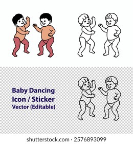 dancing baby vector icon grid. cute baby sticker illustration set. editable cartoon baby icons for kids' themes.
