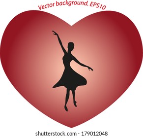 Dancing ballerina in a big red heart in the form of a silhouette. Eps10