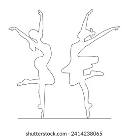 Dancing ballerina continuous single line drawing and one line minimalist dancer outline vector art illustration
