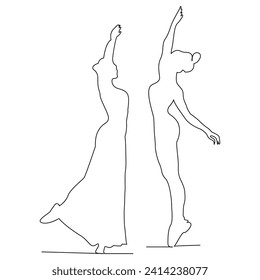 Dancing ballerina continuous single line drawing and one line minimalist dancer outline vector art illustration
