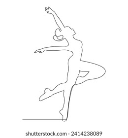 Dancing ballerina continuous single line drawing and one line minimalist dancer outline vector art illustration
