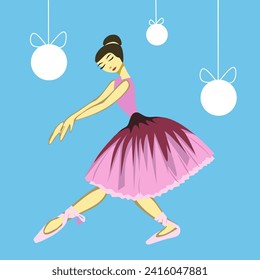 Dancing ballerina. Dancer in a ballet tutu and pointe shoes among the balls
