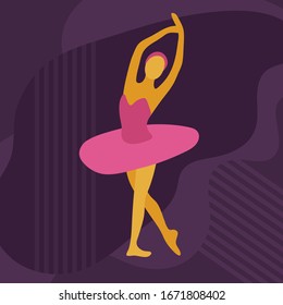 Dancing ballerina drawn in a flat style. Cartoon character ballerina in a dance pose. Vector illustration