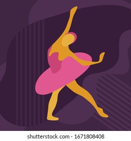 Dancing ballerina drawn in a flat style. Cartoon character ballerina in a dance pose. Vector illustration