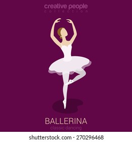 Dancing ballerina. Flat 3d isometric classic ballet female performer. Creative people collection.