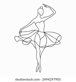 Dancing ballerina, line art. Outline female ballet dancer icon. Elegant woman, logo design.