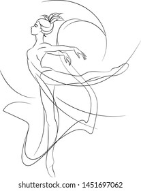 Dancing ballerina. Line drawing. Vector.