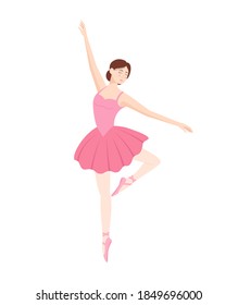 Dancing ballerina in pink tutu on white background, vector illustration