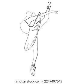 Dancing Ballerina Pose One Line Drawing Vector Illustration Simplicity Poster,Print,Emblem,Logo.Female Ballet Dancer in Continuous Line Style. Minimal art design.