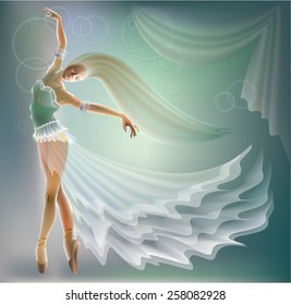 Dancing ballerina in the theater, vector image