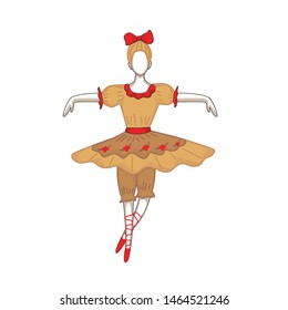 dancing Ballerina. Young Ballerina in a yellow Dress, Vector Illustration of a Ballet Dancer Girl. 