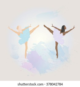 Dancing ballerina-brunette and blonde. Vector illustration.