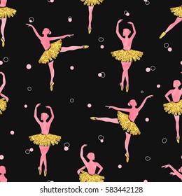 Dancing ballerinas seamless pattern. Vector illustration. 