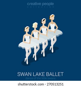 Dancing Ballerinas. Swan Lake Ballet. Dance Of Little Swans. Flat 3d Isometric Classic Ballet Female Performers. Creative People Collection.