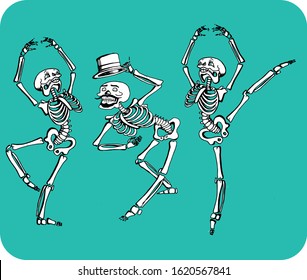 dancing ballet skeletons at celebration of Halloween 