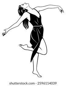 Dancing Barefoot Girl. Vector clipart isolated on white.