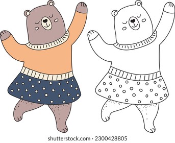 dancing bear coloring book isolated vector