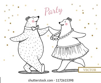 Dancing Bears Couple. Ballroom Dancing Bears. New Year Party Invitation.