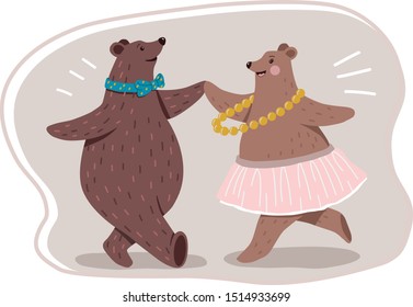 Dancing Bears Couple. Ballroom Dancing Bears. New Year Party Invitation.