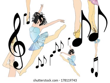 Dancing between the notes - Illustration of a ballerina who dances between the notes