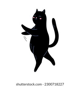 Ilustración de gato negro bailarín aislada en fondo blanco