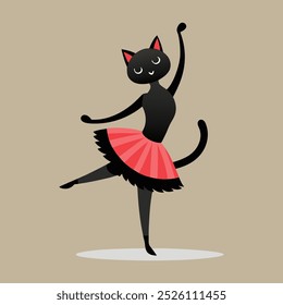 Dancing Black Cat Minimalist Icon Vector for Fun Kids Coloring Pages.