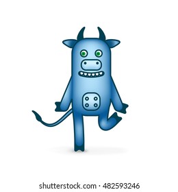 Dancing blue cartoon cow. Vector clip art illustration.  Sketch of a series of drawings.