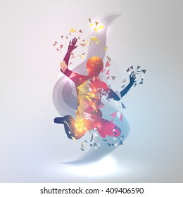 Dancing Boy with Colorful Geometric Triangles- Vector Illustration