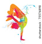 The dancing boy with colorful spots and splashes on white background. Vector illustration.