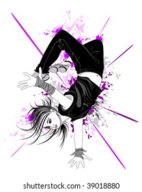 dancing boy on a grunge background with ink blots