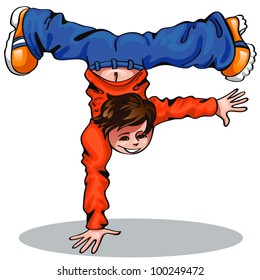 Dancing boy stands on his arm
