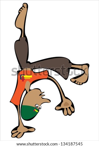 dancing boy stands on his arm isolated on white background
