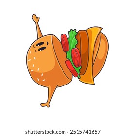 Dancing burger mascot. Premium vector file