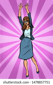 Dancing business woman. Disco dance club music. Pop art retro vector illustration drawing