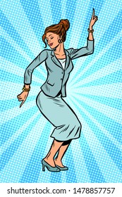 Dancing business woman. Disco dance club music. Pop art retro vector illustration drawing