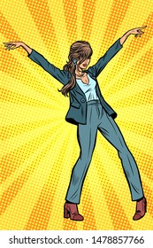 Dancing business woman. Disco dance club music. Pop art retro vector illustration drawing