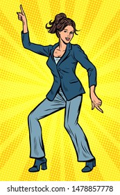 Dancing business woman. Disco dance club music. Pop art retro vector illustration drawing