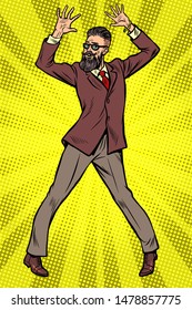 Dancing businessman. Disco dance club music. Pop art retro vector illustration drawing