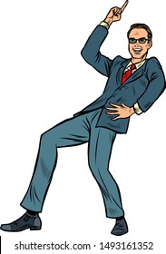 Dancing businessman. Disco dance club music. Pop art retro vector illustration drawing
