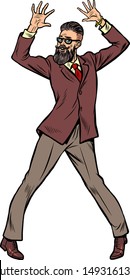 Dancing businessman. Disco dance club music. Pop art retro vector illustration drawing