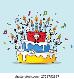 Tanzende Kerzen auf Feier Kuchen Party Illustration Kunst