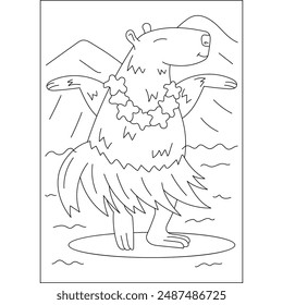 dancing capybara chilling coloring book page for kids or grown adults coloring book mindful relaxation activity