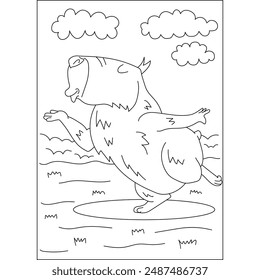 dancing capybara chilling coloring book page for kids or grown adults coloring book mindful relaxation activity