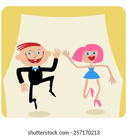 Dancing. Caricature. Cartoon. Flat.