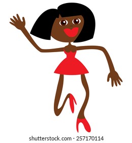 Dancing. Caricature. Cartoon. Flat. Dark-skinned people