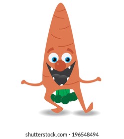 dancing carrot illustration with smile, eyes and nose