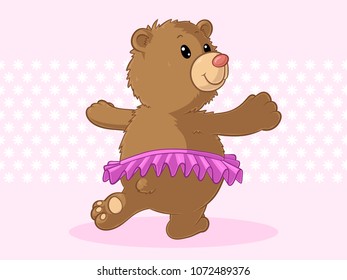 Dancing cartoon bear with a pink tutu
